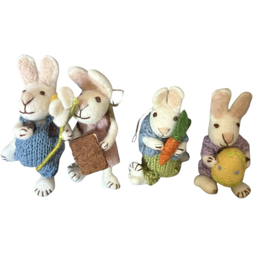 4 Gry & Sif Denmark Felted Wool White Bunny Rabbits Handmade Ornaments Rare HTF - Picture 10 of 16